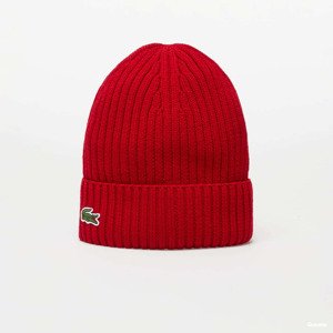 LACOSTE Ribbed Wool Beanie Red